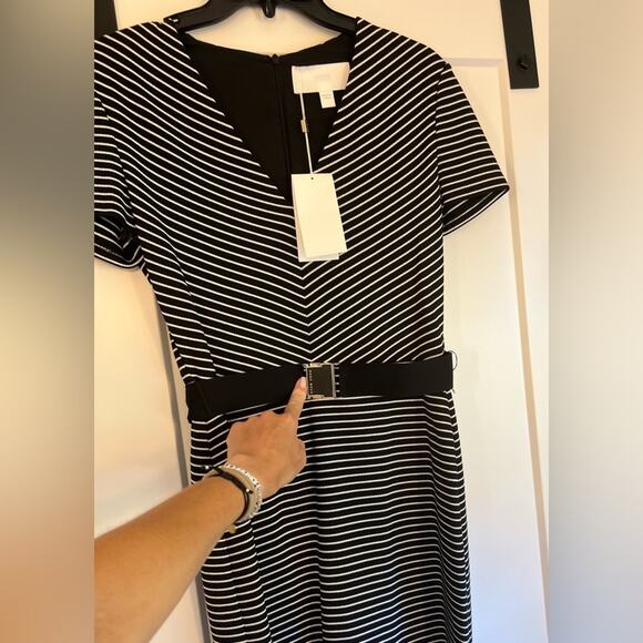 Hugo Boss Hedra Belted Dress Black White Sz 4-NWT - Picture 2 of 11